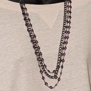 Simply Vera Wang Gun Metal with Purple Accents 3-Layer Necklace NWT